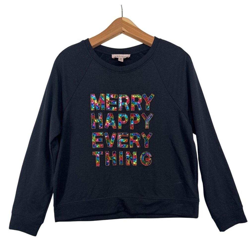 Philosophy Women Sweatshirt Sz M Black Merry Happy Everything Christmas Colorful